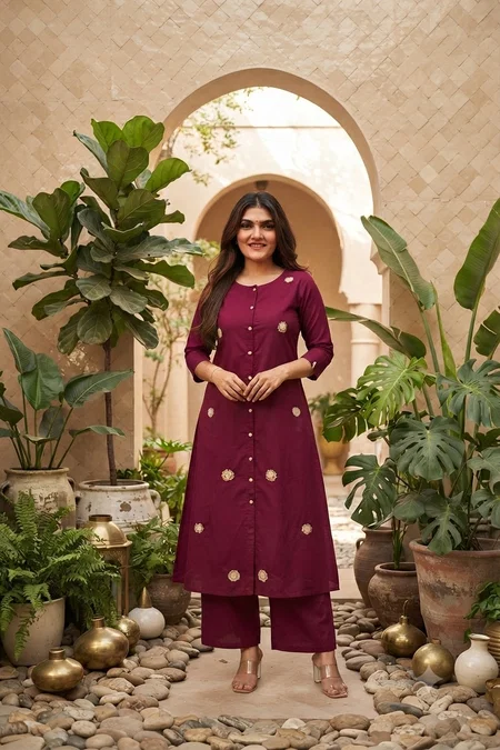 K 1223 By Naisha Cotton Flex Embroidery Kurti With Bottom 